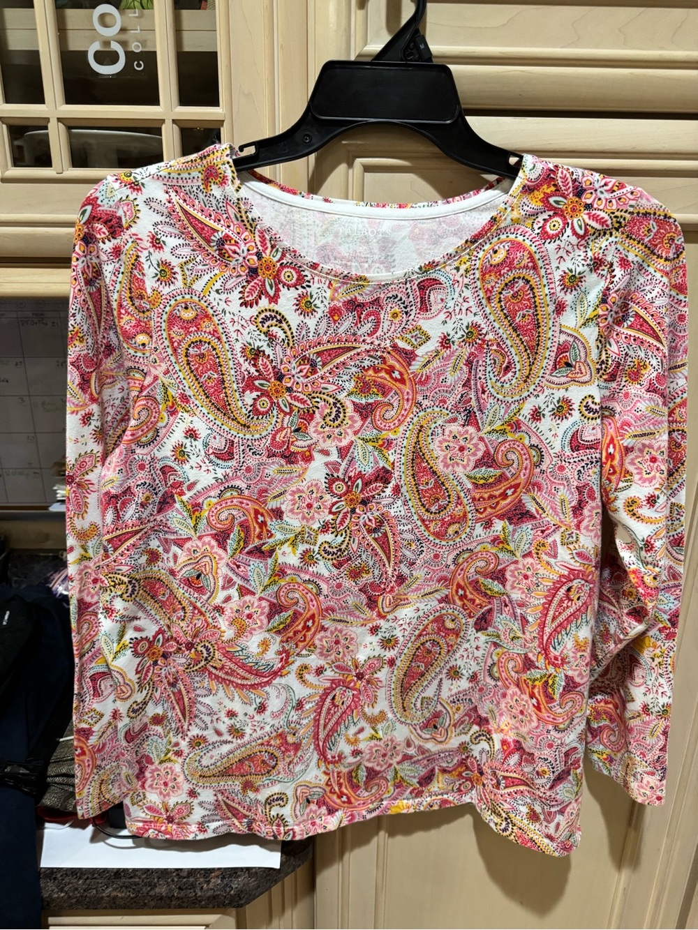 Talbots Pink Paisley Long-Sleeve Scoop Neck Top